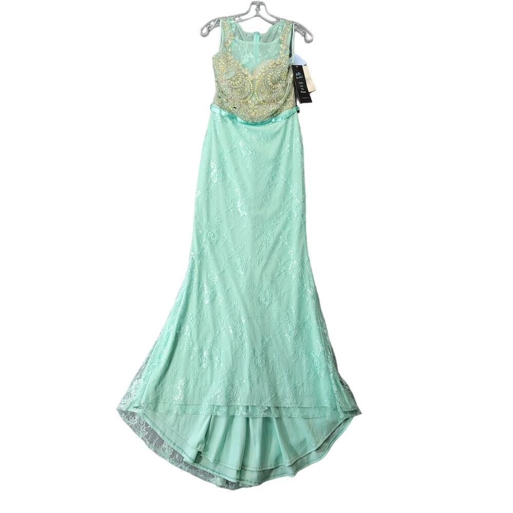 Dave Johnny Aqua Blue Formal Dress NEW $369 Beaded Maxi Ball Gown Women's Size 6